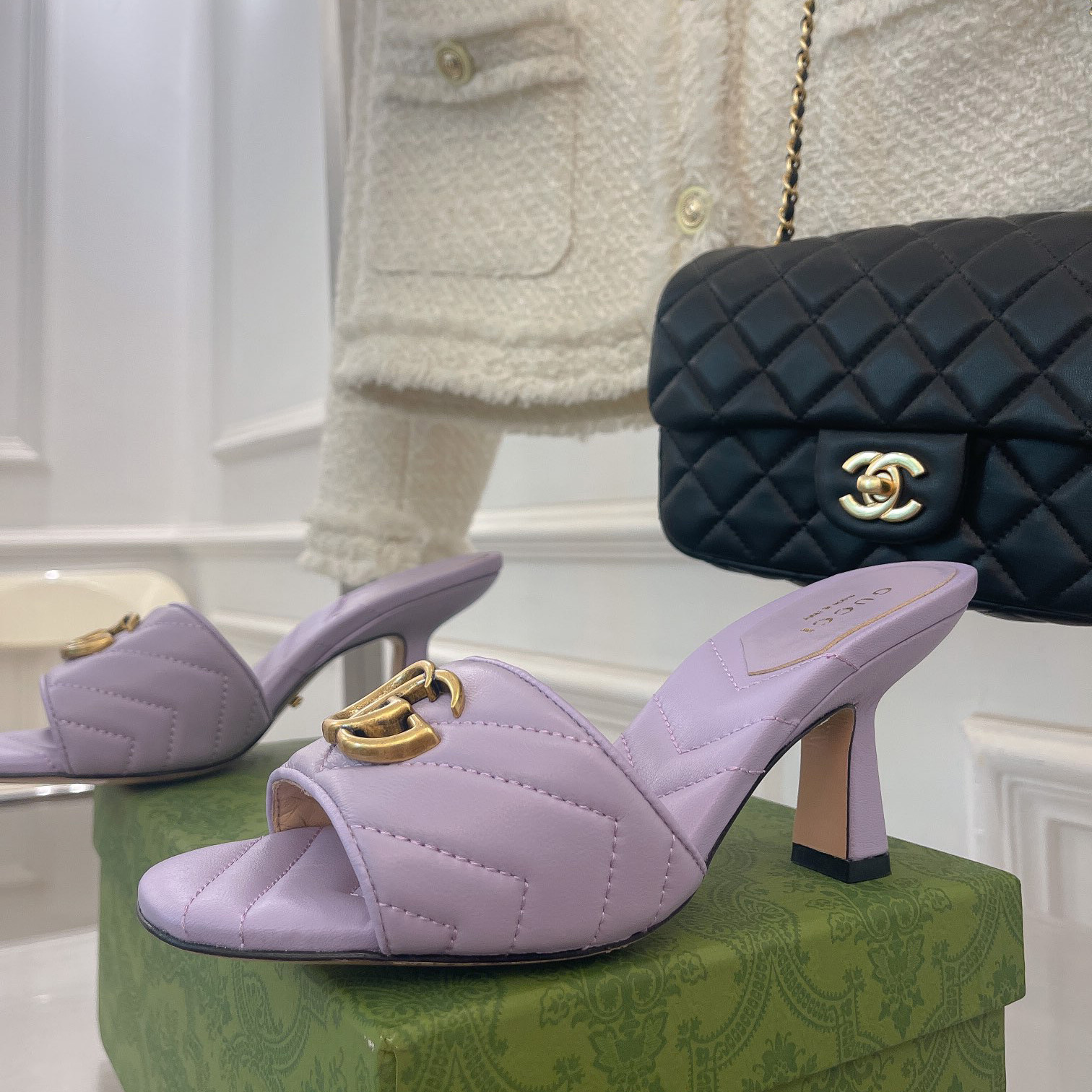 Gucci Women's Double G Slide Sandal With Heel Height Of 7.5cm - DopestKickz