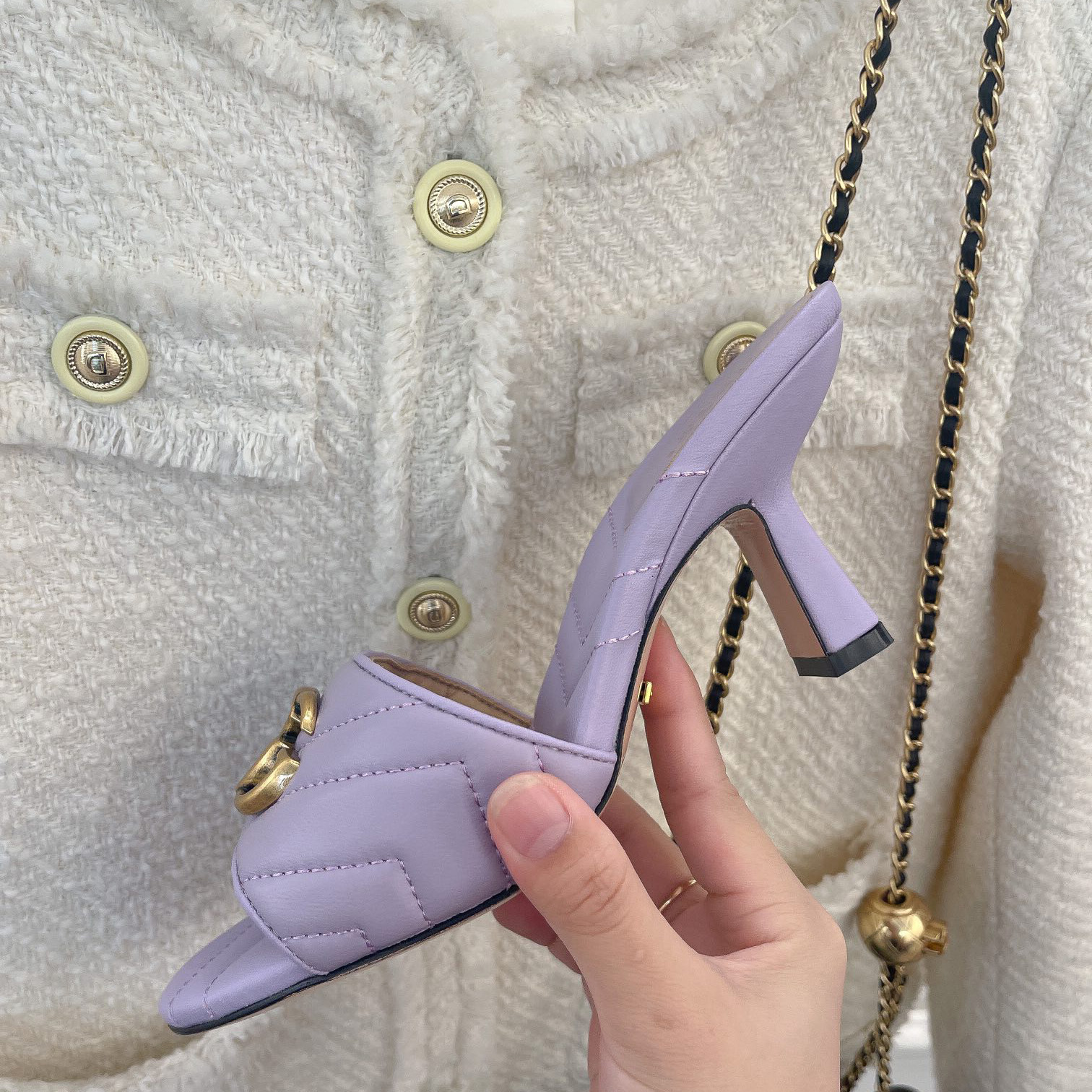 Gucci Women's Double G Slide Sandal With Heel Height Of 7.5cm - DopestKickz