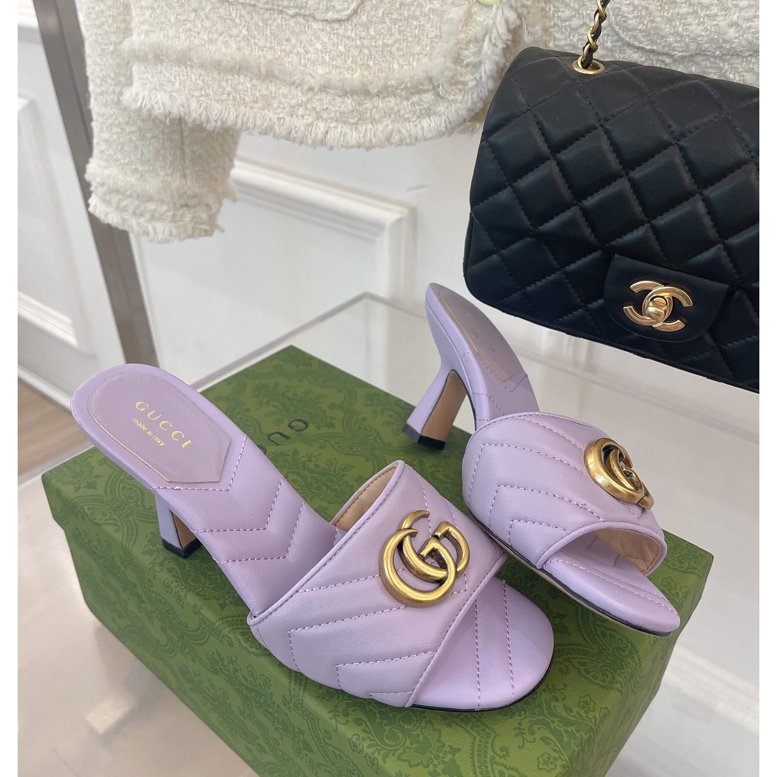 Gucci Women's Double G Slide Sandal With Heel Height Of 7.5cm - DopestKickz