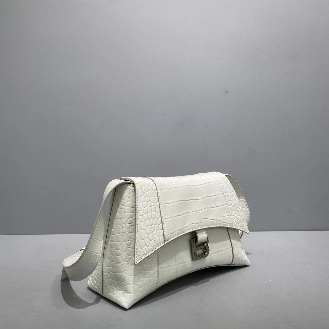Balenciaga Women's Downtown Small Shoulder Bag Crocodile Embossed In White（29-18-10CM） - DopestKickz