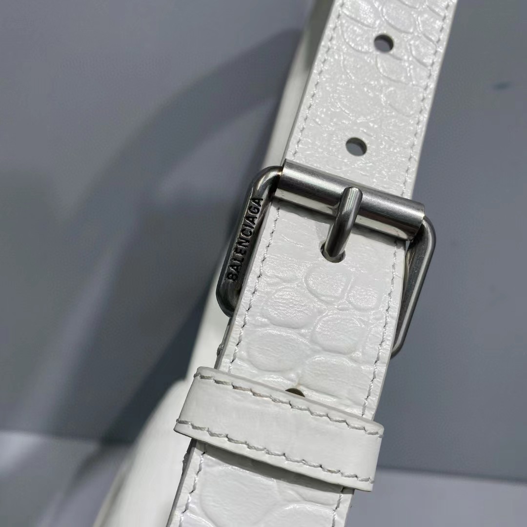 Balenciaga Women's Downtown Small Shoulder Bag Crocodile Embossed In White（29-18-10CM） - DopestKickz
