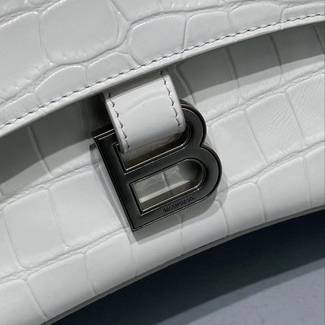 Balenciaga Women's Downtown Small Shoulder Bag Crocodile Embossed In White（29-18-10CM） - DopestKickz