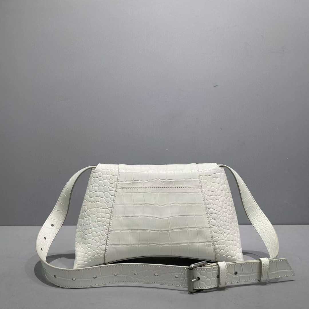 Balenciaga Women's Downtown Small Shoulder Bag Crocodile Embossed In White（29-18-10CM） - DopestKickz