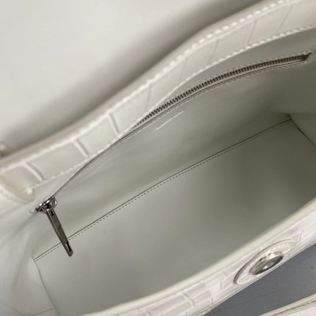 Balenciaga Women's Downtown Small Shoulder Bag Crocodile Embossed In White（29-18-10CM） - DopestKickz