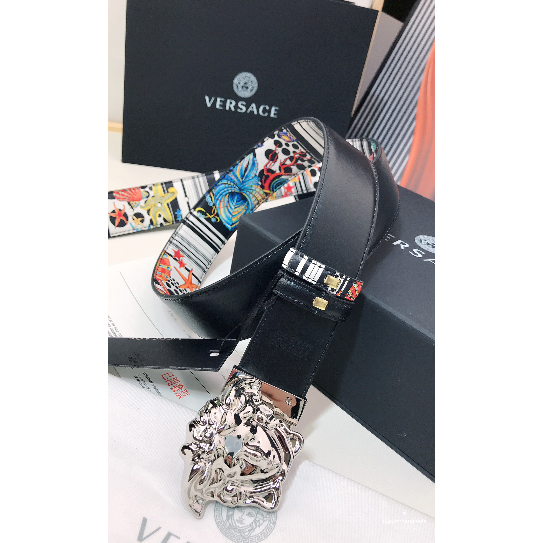 Versace Marine Organism Print 40 MM Belt  - DopestKickz