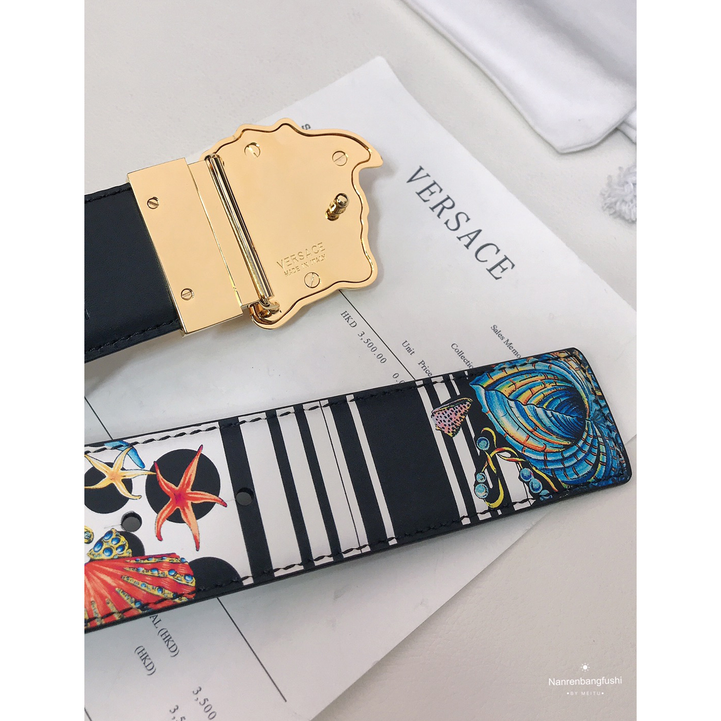 Versace Marine Organism Print 40 MM Belt  - DopestKickz