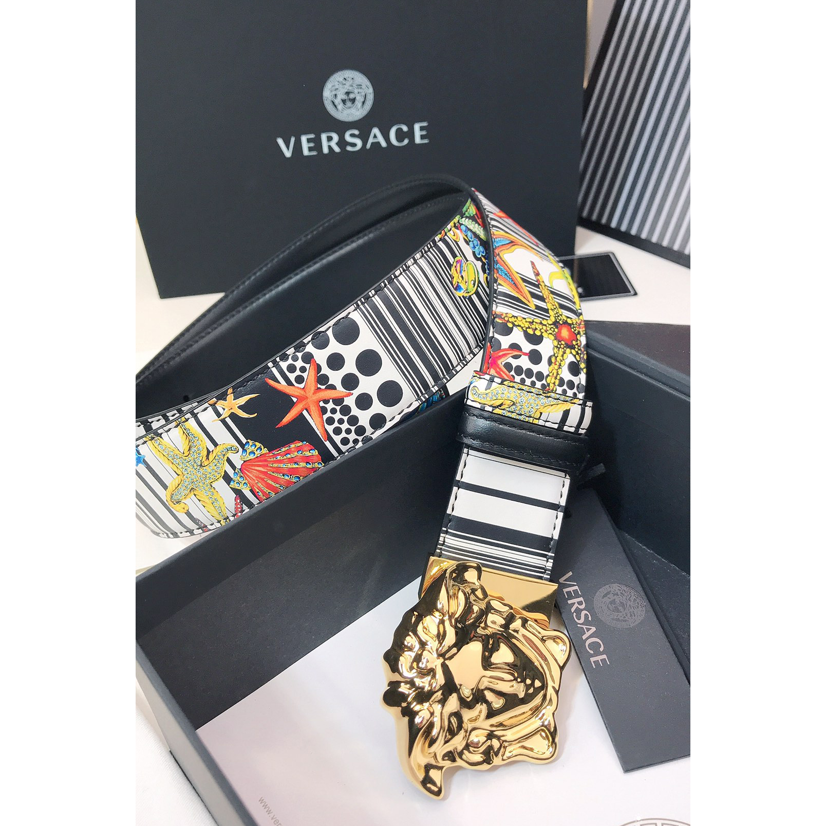 Versace Marine Organism Print 40 MM Belt  - DopestKickz