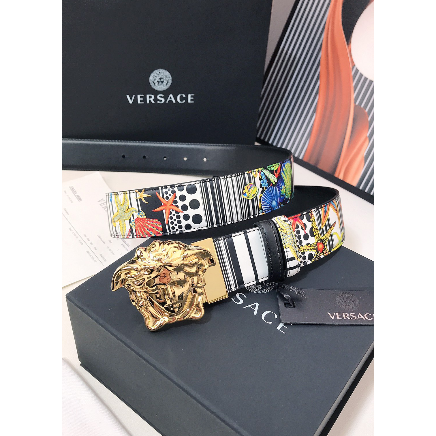Versace Marine Organism Print 40 MM Belt  - DopestKickz