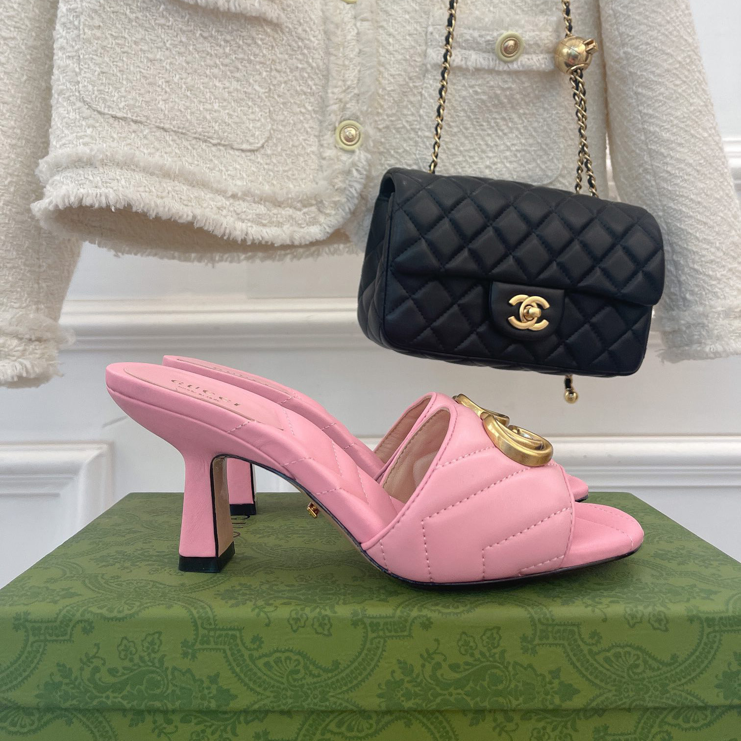 Gucci Women's Double G Slide Sandal With Heel Height Of 7.5cm - DopestKickz