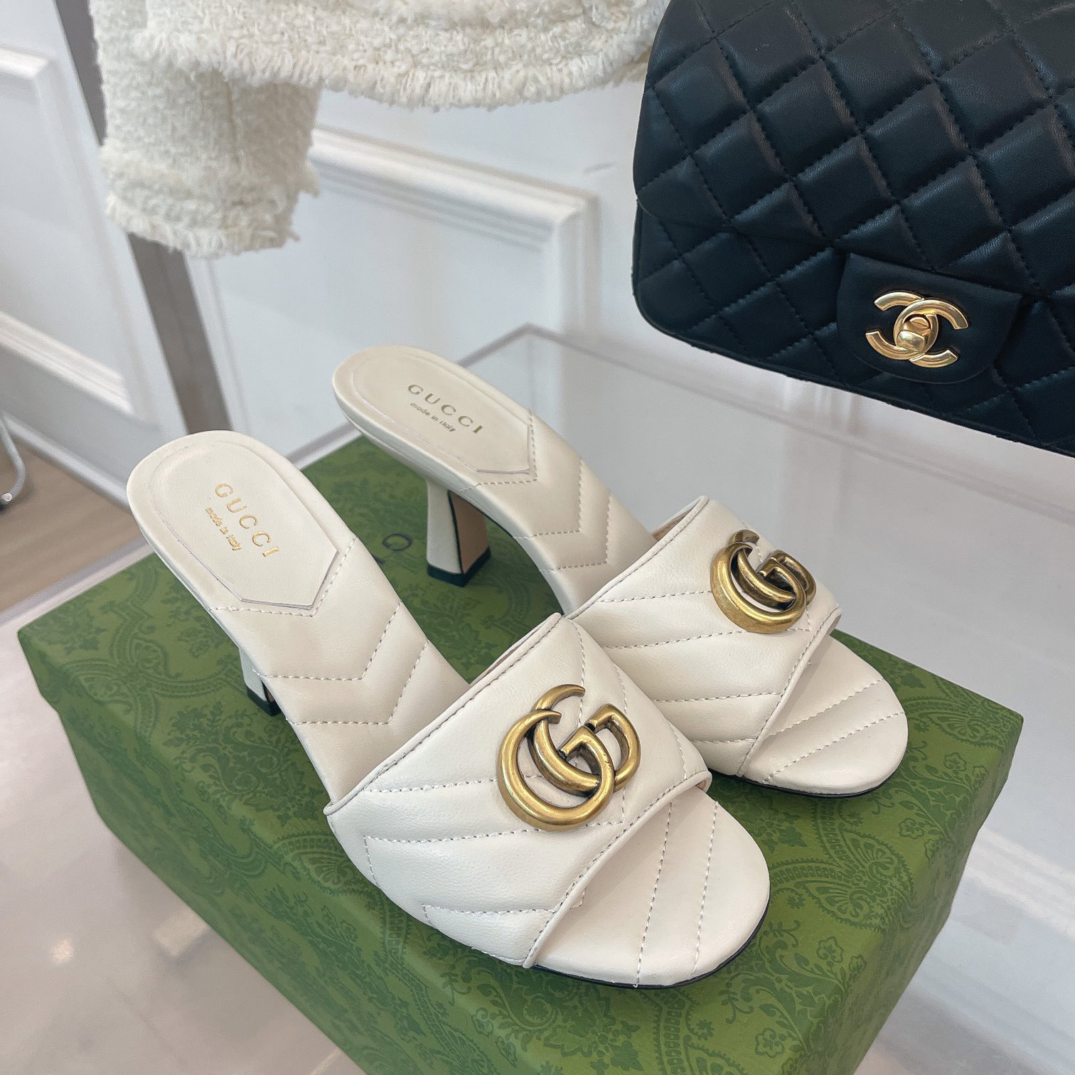 Gucci Women's Double G Slide Sandal With Heel Height Of 7.5cm - DopestKickz