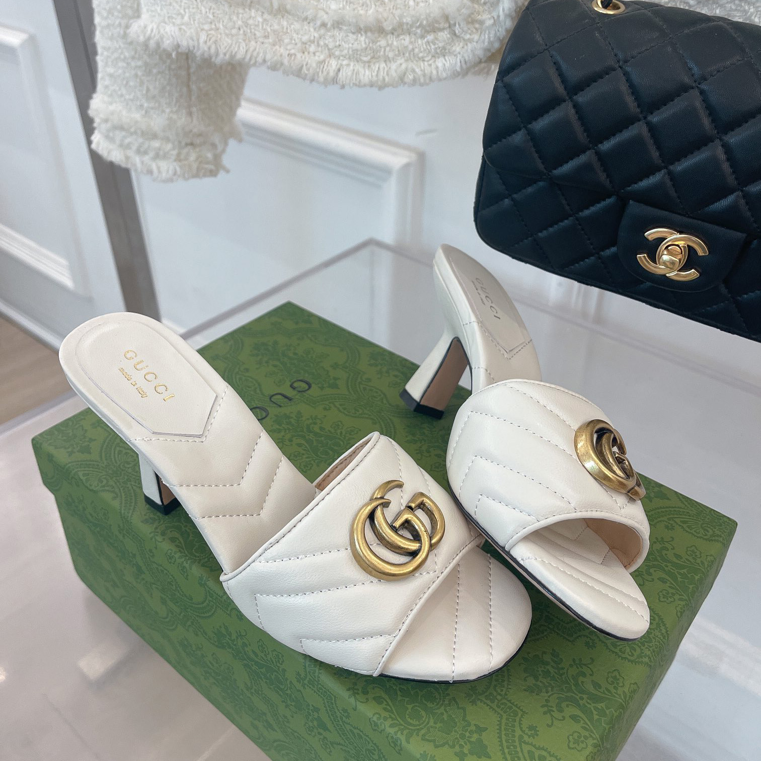 Gucci Women's Double G Slide Sandal With Heel Height Of 7.5cm - DopestKickz