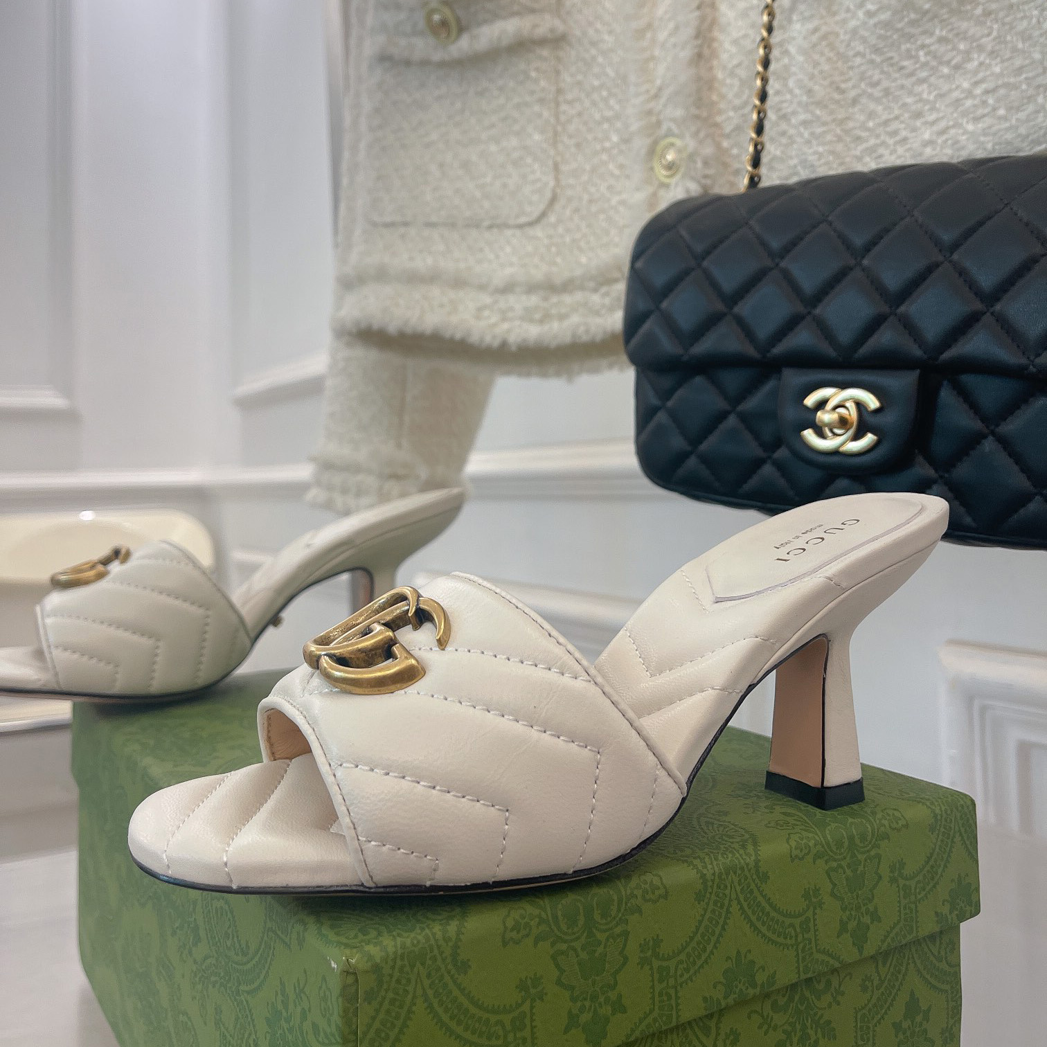 Gucci Women's Double G Slide Sandal With Heel Height Of 7.5cm - DopestKickz