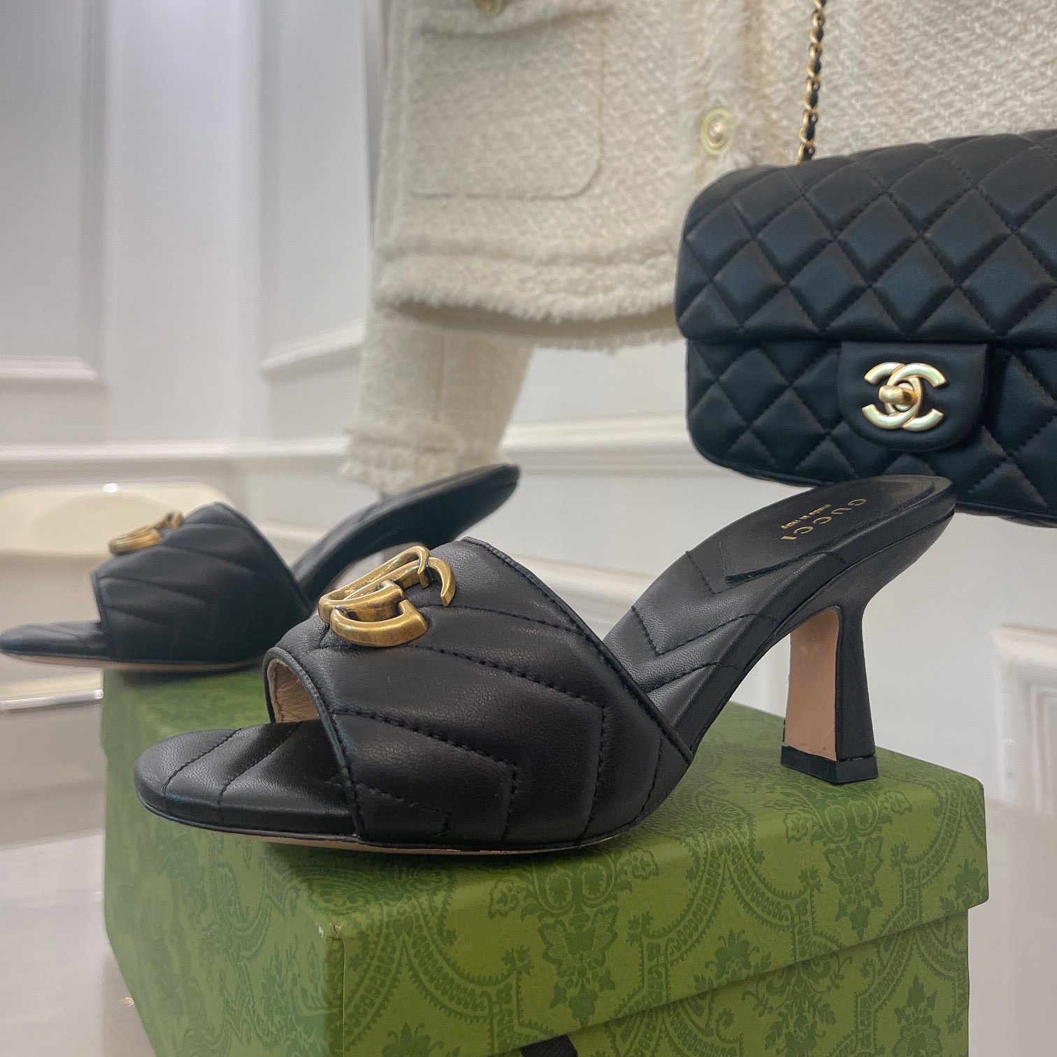 Gucci Women's Double G Slide Sandal With Heel Height Of 7.5cm - DopestKickz