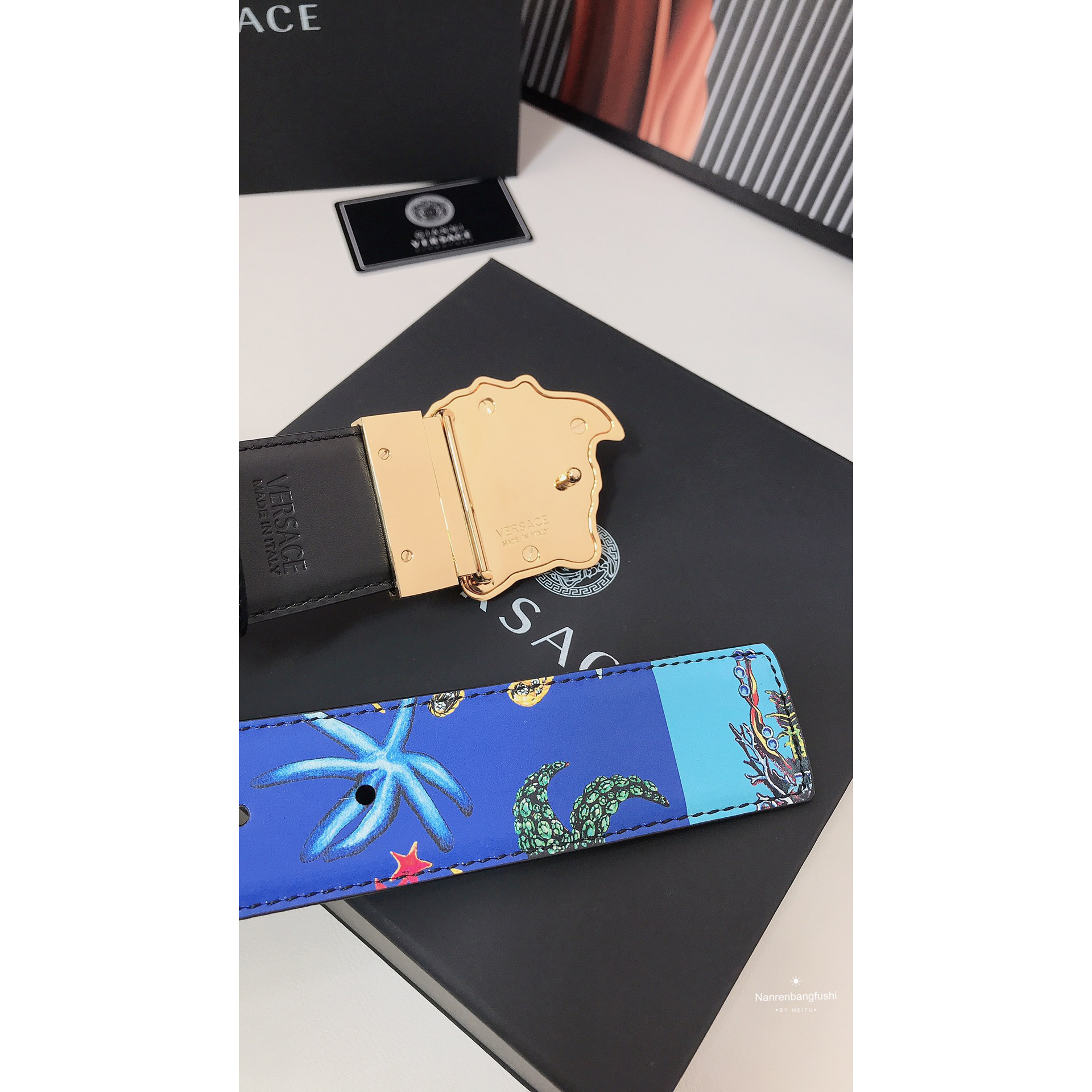 Versace Marine Organism Print 40 MM Belt  - DopestKickz