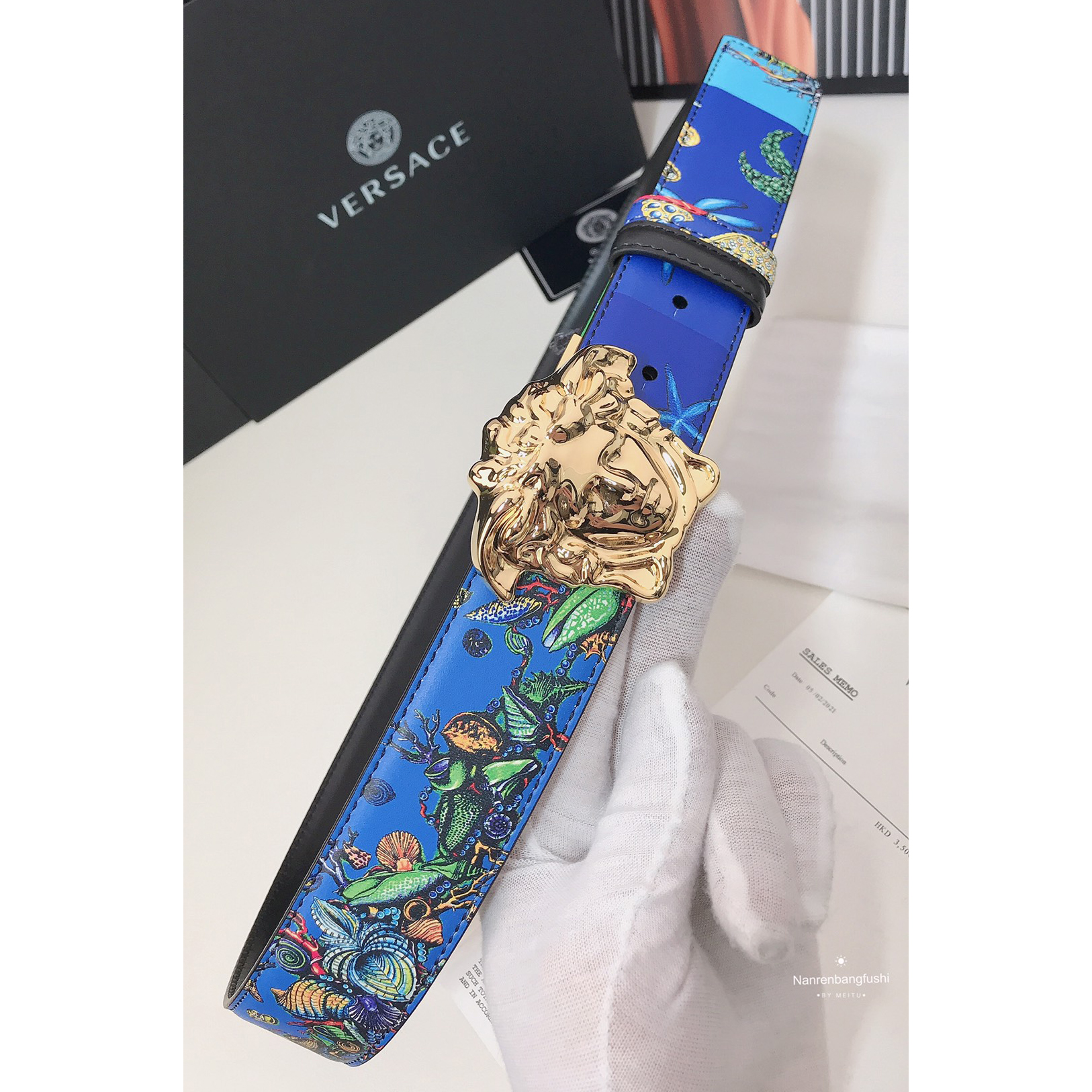 Versace Marine Organism Print 40 MM Belt  - DopestKickz