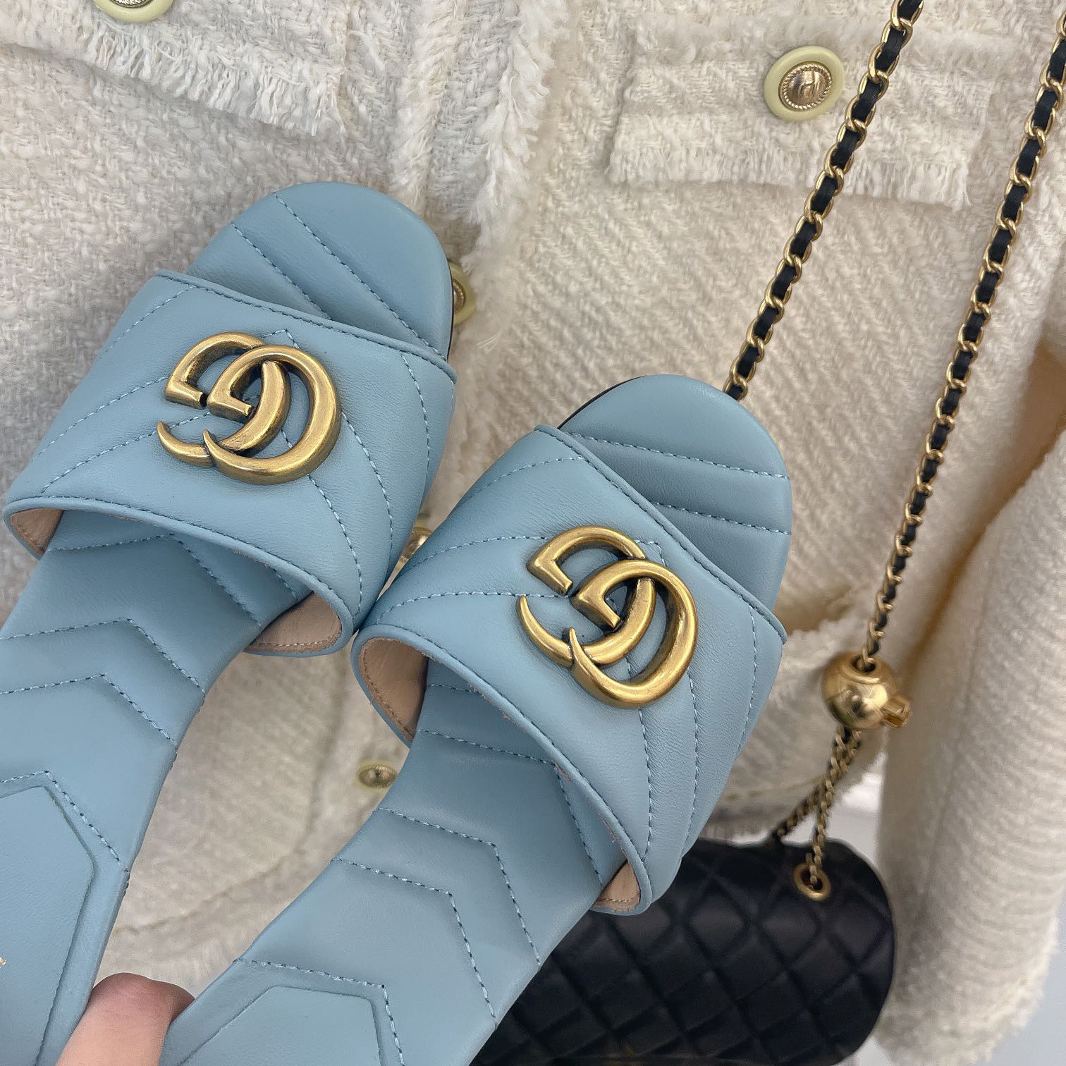 Gucci Women's Double G Slide Sandal With Heel Height Of 7.5cm - DopestKickz