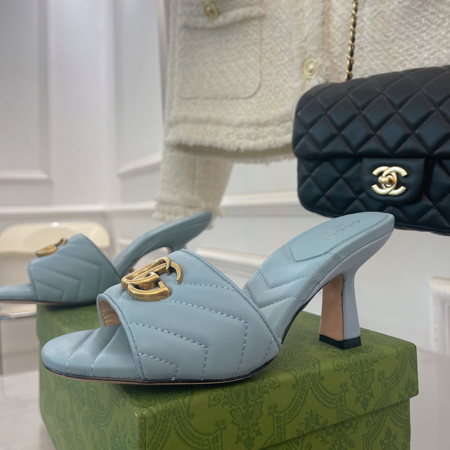 Gucci Women's Double G Slide Sandal With Heel Height Of 7.5cm - DopestKickz