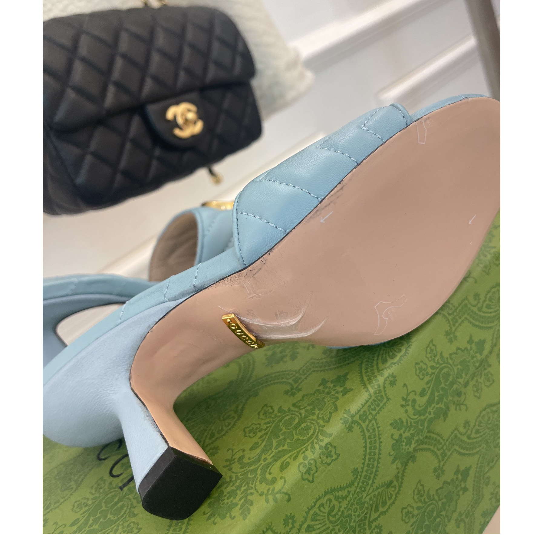 Gucci Women's Double G Slide Sandal With Heel Height Of 7.5cm - DopestKickz