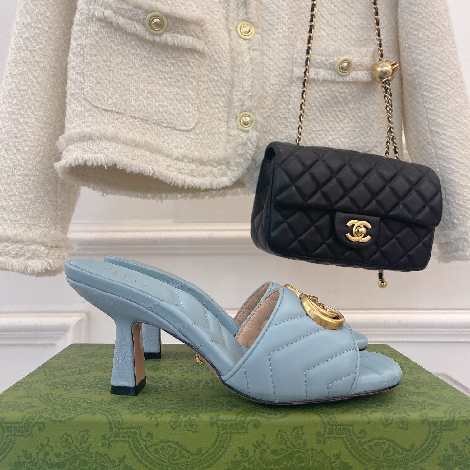 Gucci Women's Double G Slide Sandal With Heel Height Of 7.5cm - DopestKickz