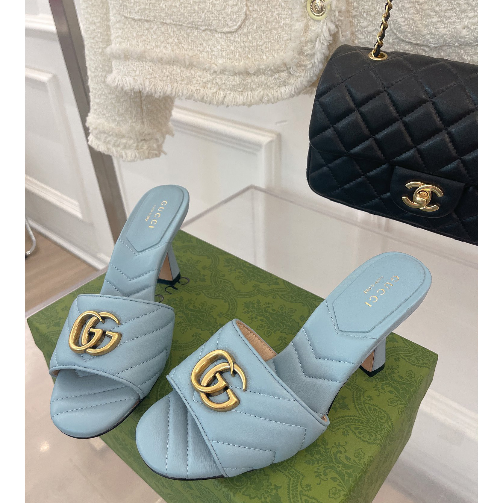 Gucci Women's Double G Slide Sandal With Heel Height Of 7.5cm - DopestKickz