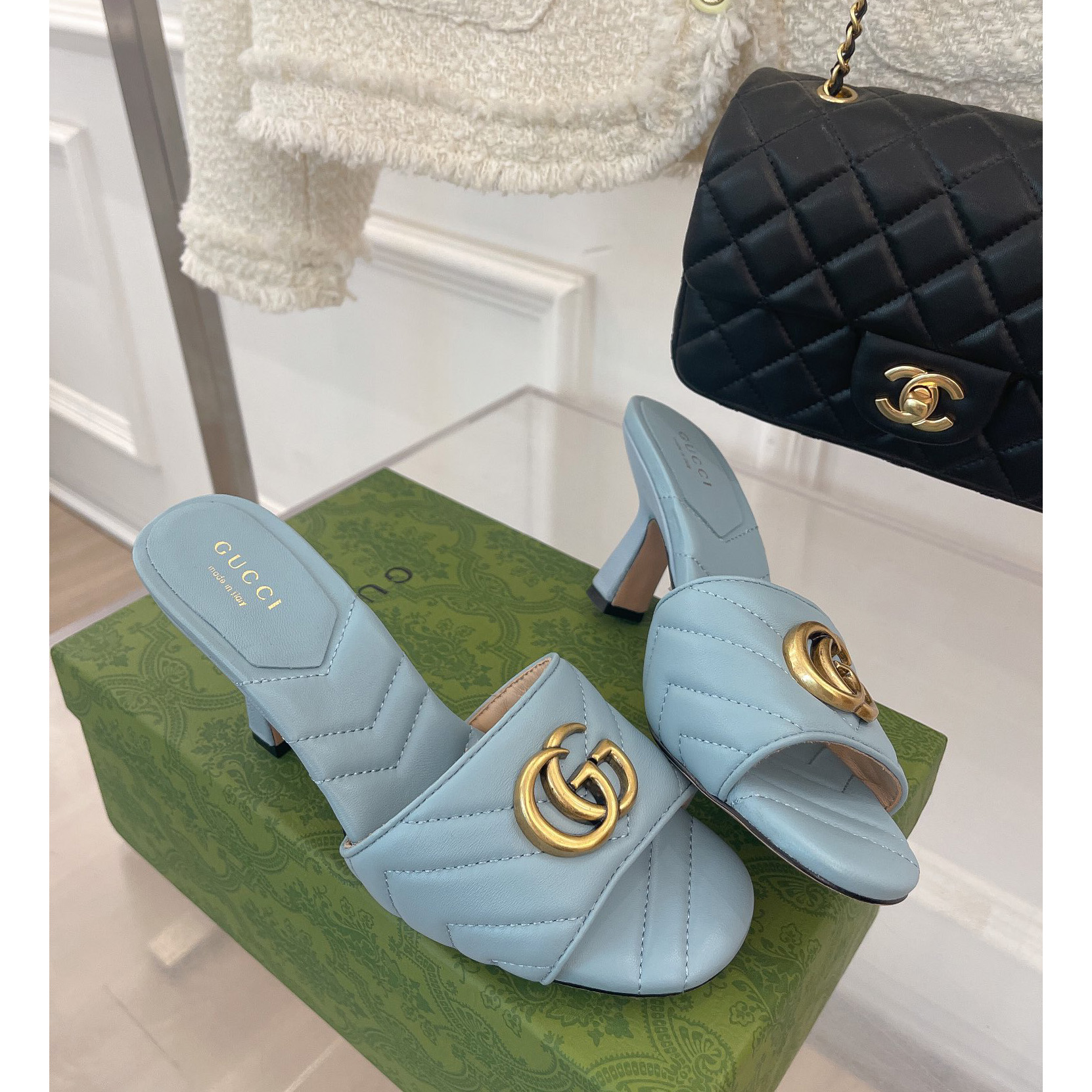 Gucci Women's Double G Slide Sandal With Heel Height Of 7.5cm - DopestKickz