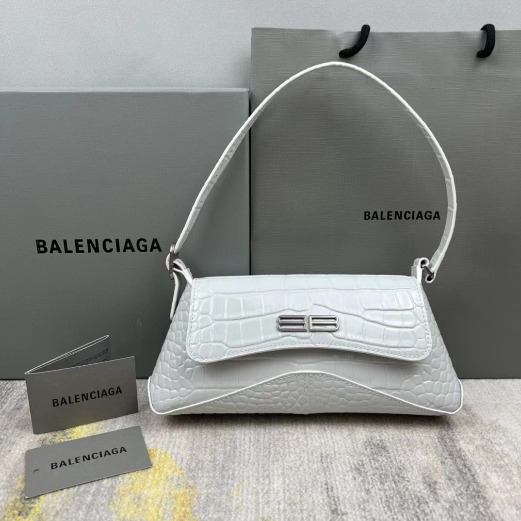 Balenciaga Women's XX Medium Flap Bag Crocodile Embossed In White（27-25.5-4CM） - DopestKickz