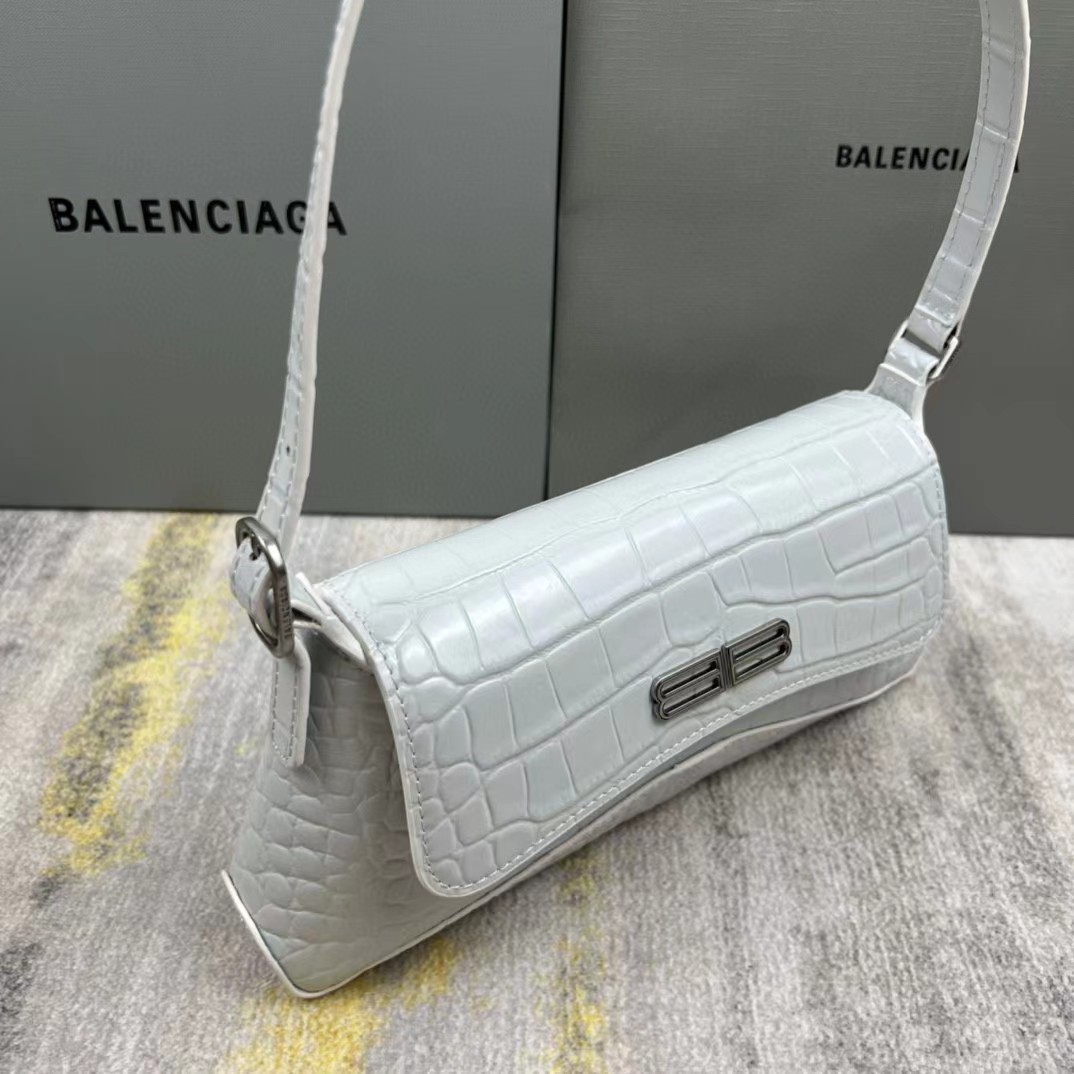 Balenciaga Women's XX Medium Flap Bag Crocodile Embossed In White（27-25.5-4CM） - DopestKickz