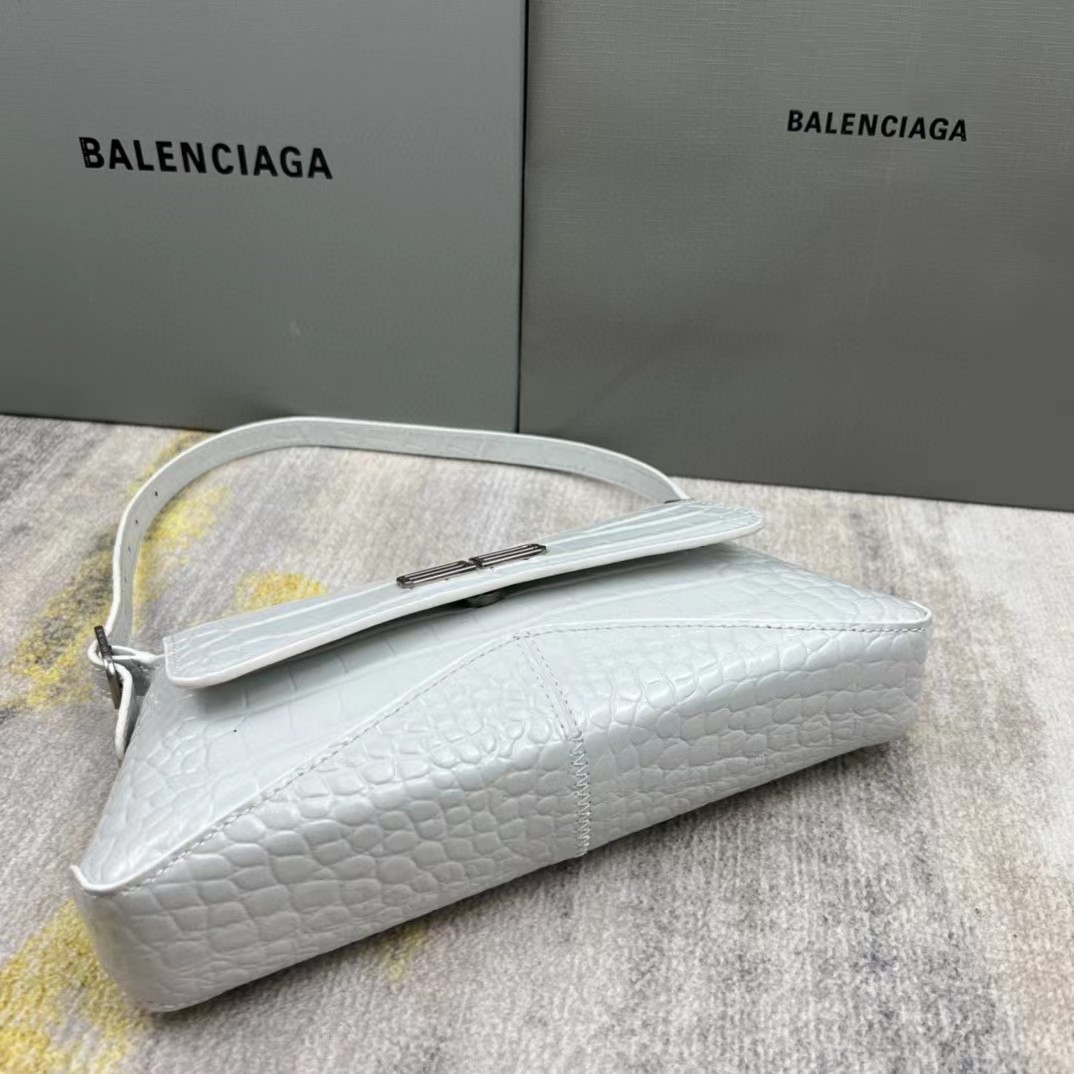 Balenciaga Women's XX Medium Flap Bag Crocodile Embossed In White（27-25.5-4CM） - DopestKickz