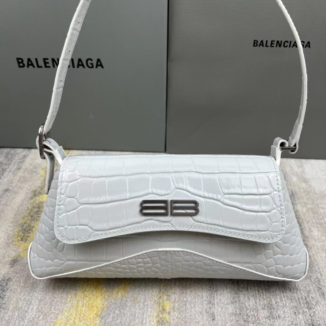 Balenciaga Women's XX Medium Flap Bag Crocodile Embossed In White（27-25.5-4CM） - DopestKickz