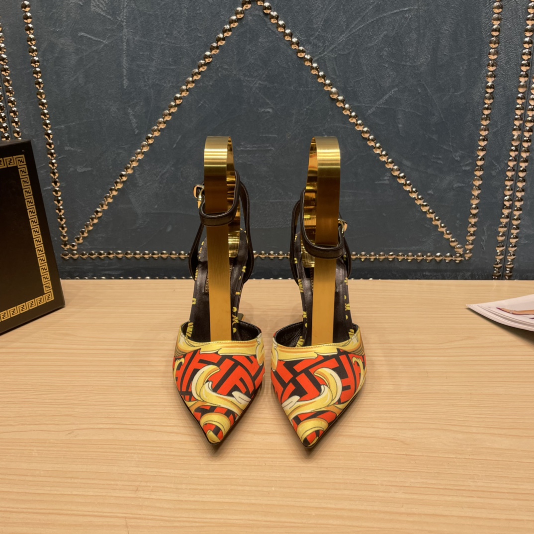 Fendi x Versace Fendace Printed Silk High-Heeled Slingbacks - DopestKickz