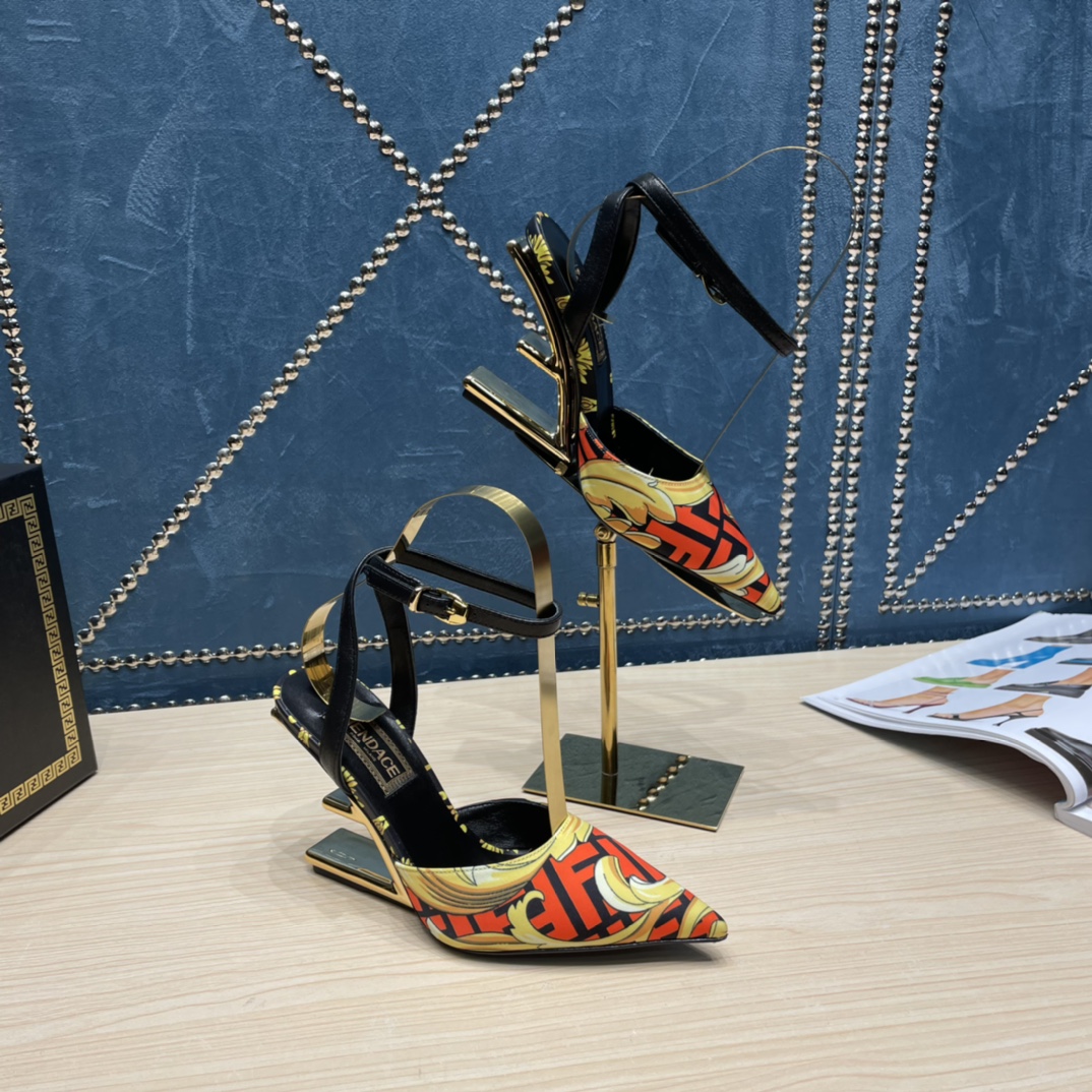 Fendi x Versace Fendace Printed Silk High-Heeled Slingbacks - DopestKickz