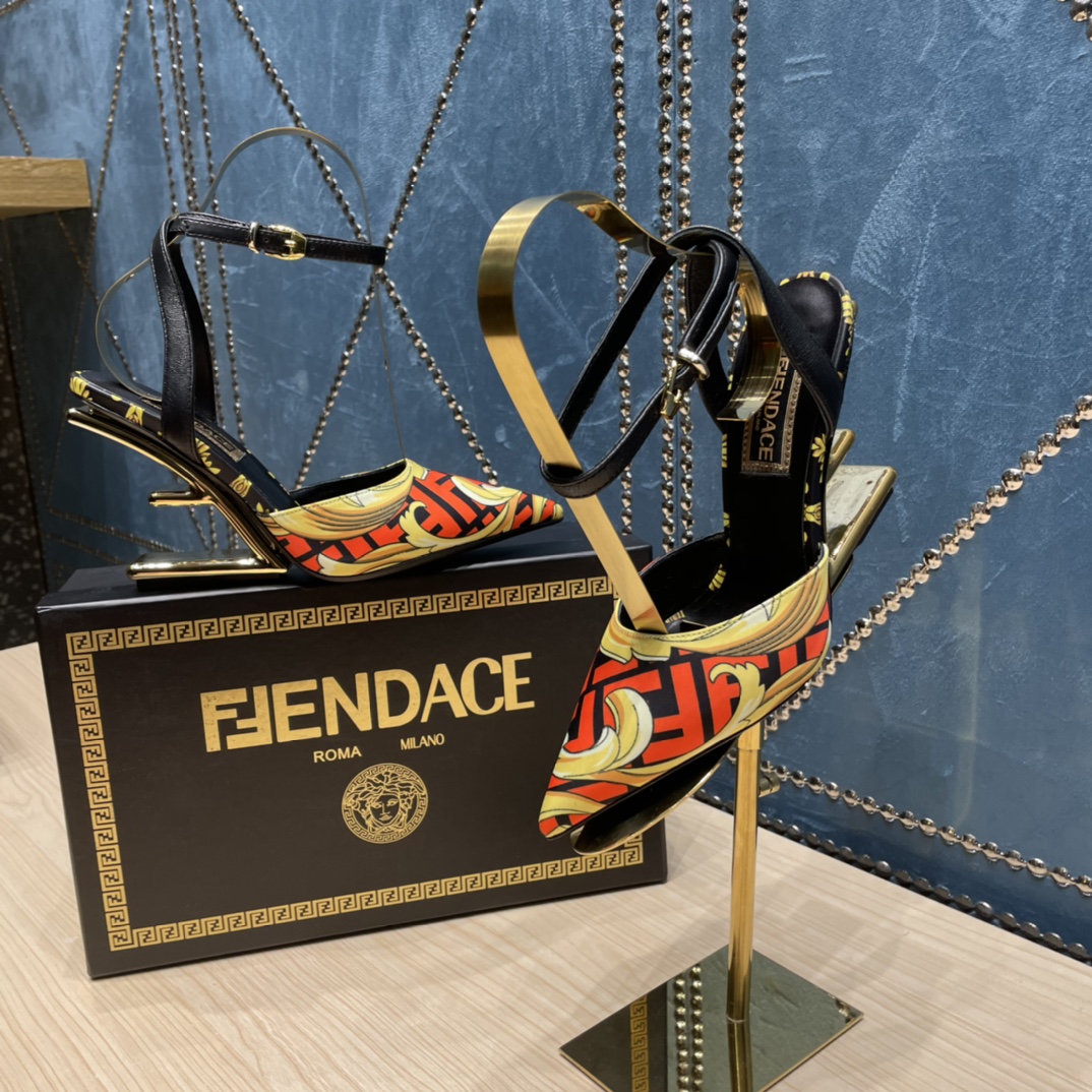 Fendi x Versace Fendace Printed Silk High-Heeled Slingbacks - DopestKickz