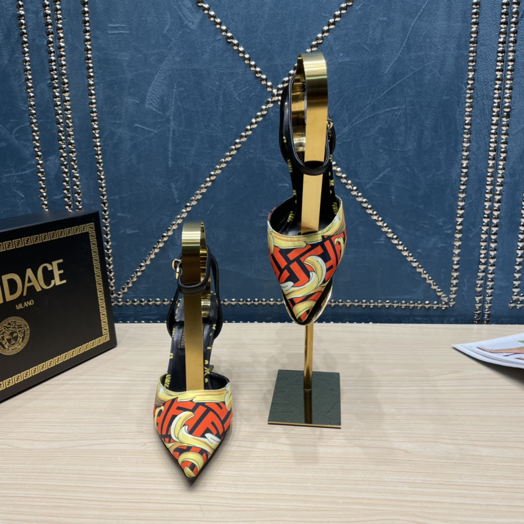Fendi x Versace Fendace Printed Silk High-Heeled Slingbacks - DopestKickz