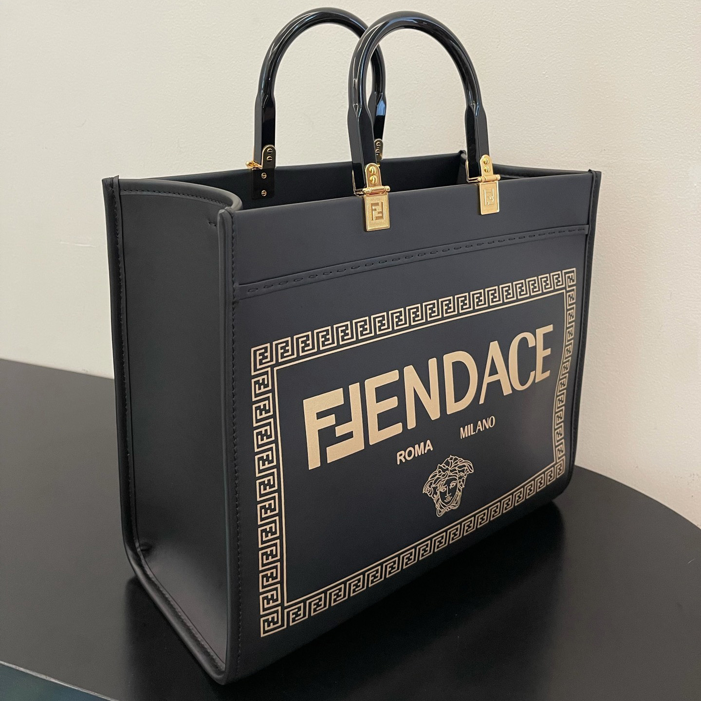Versace x Fendi Sunshine Medium Fendace Printed White Leather Shopper(35-31-17cm) - DopestKickz