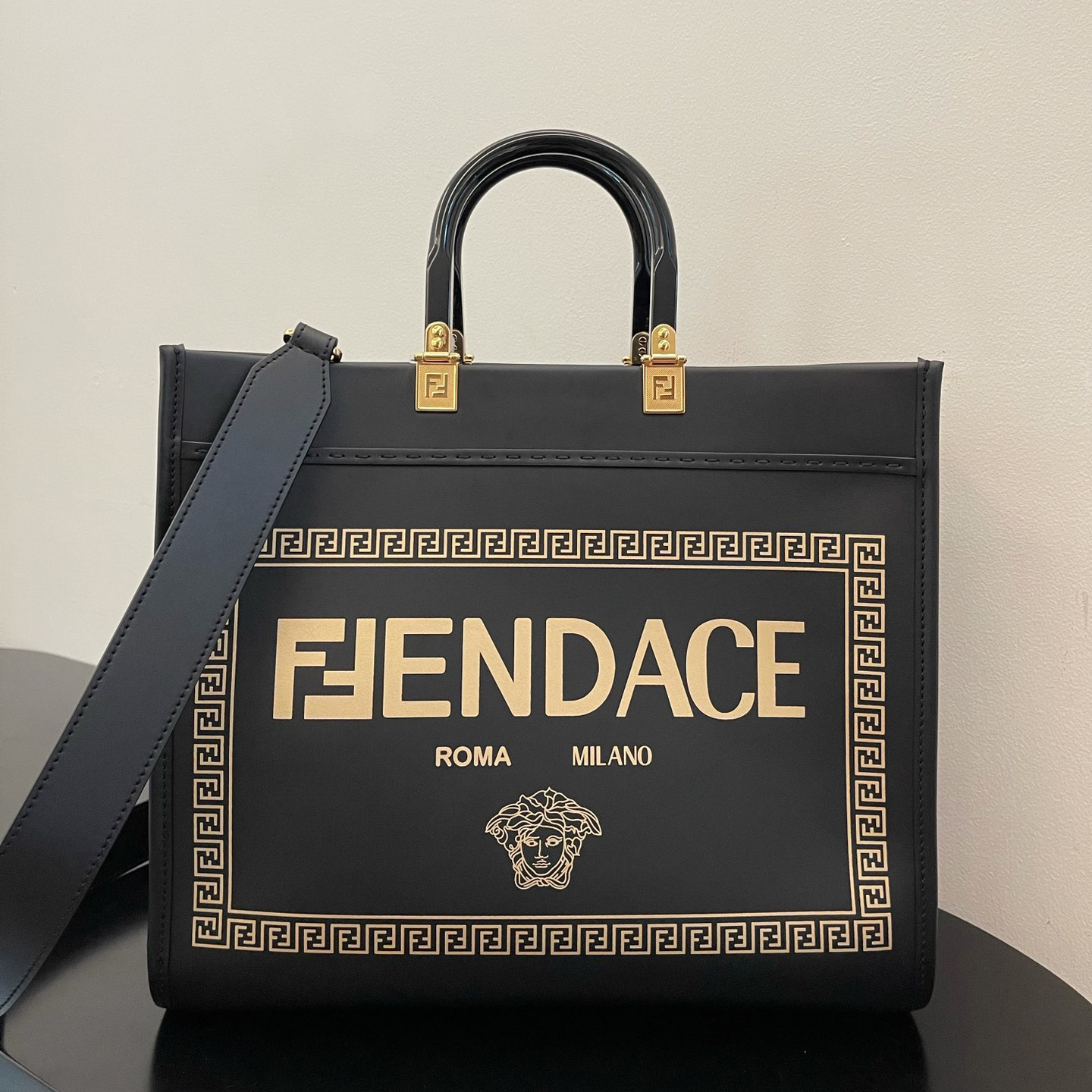 Versace x Fendi Sunshine Medium Fendace Printed White Leather Shopper(35-31-17cm) - DopestKickz