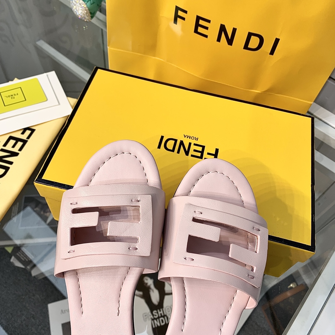 Fendi Signature Pink Leather Slides - DopestKickz