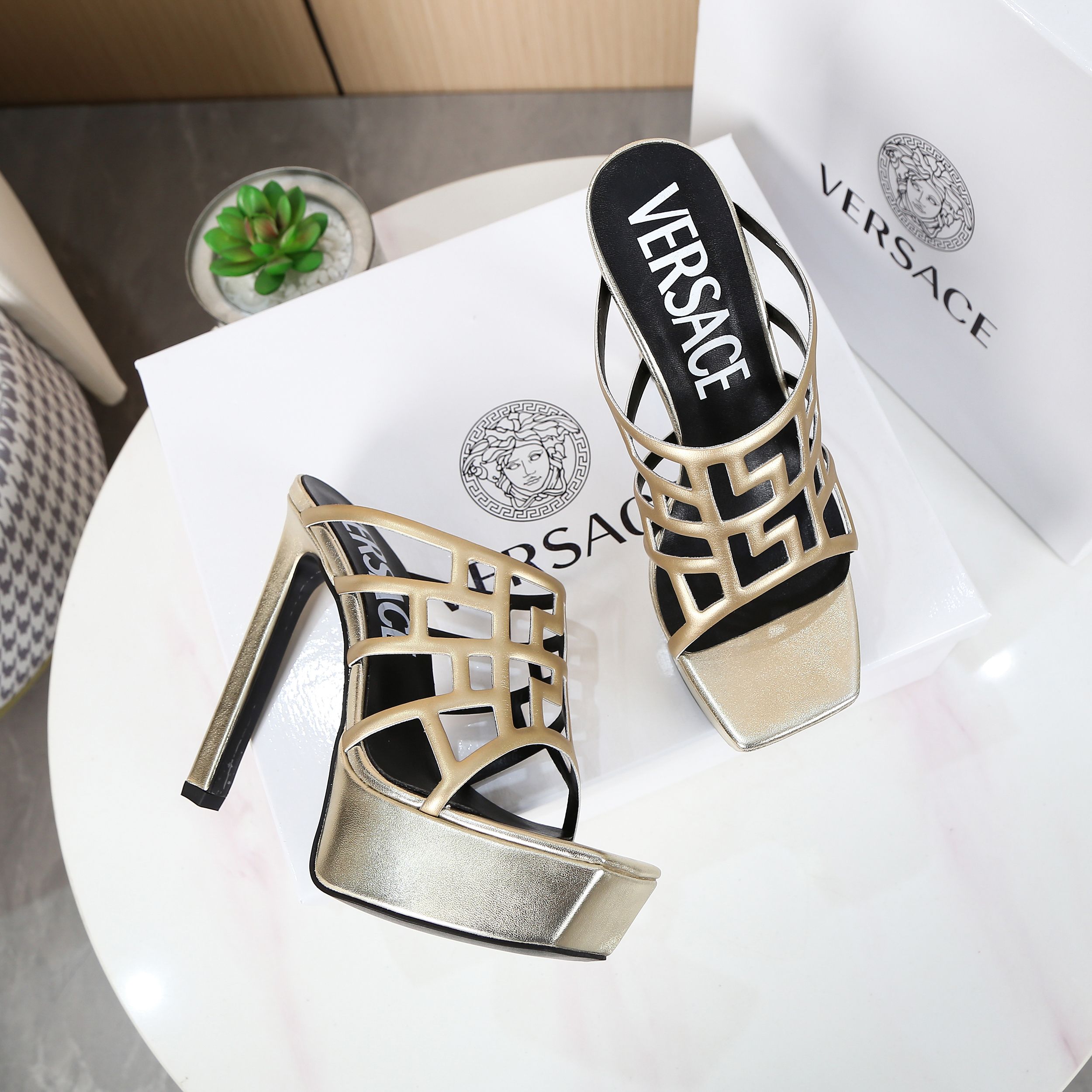 Versace Greca Maze Platform Sandals - DopestKickz