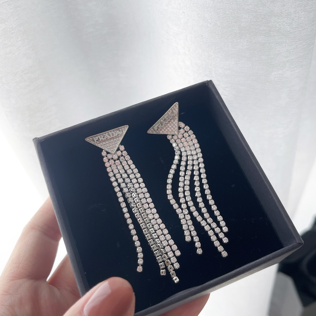Prada Crystal Logo Jewels Zirconia Earrings - DopestKickz
