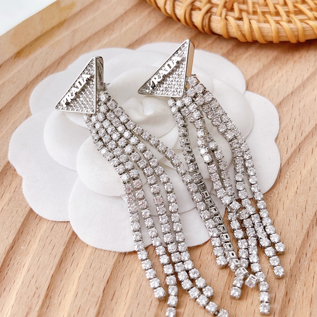 Prada Crystal Logo Jewels Zirconia Earrings - DopestKickz