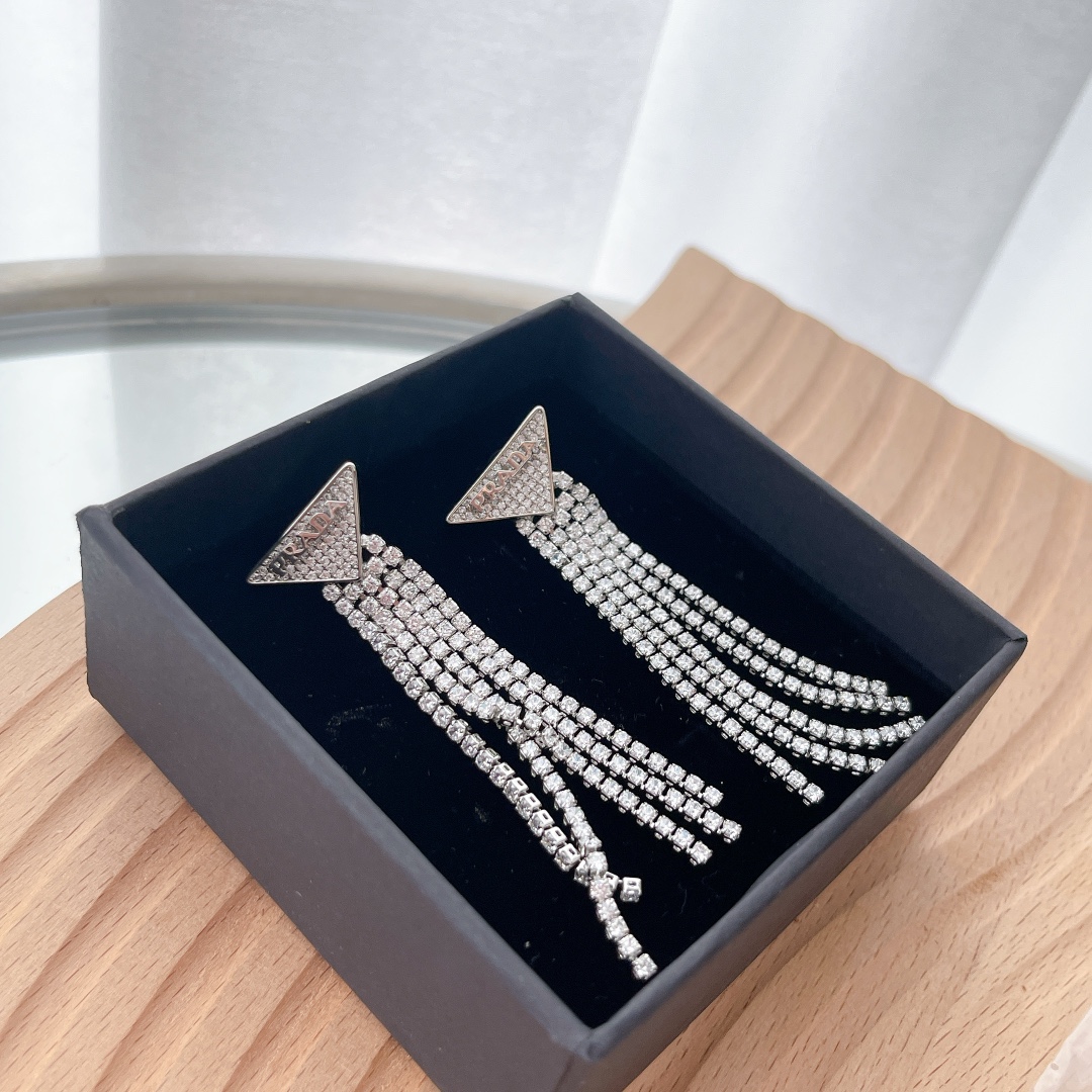 Prada Crystal Logo Jewels Zirconia Earrings - DopestKickz