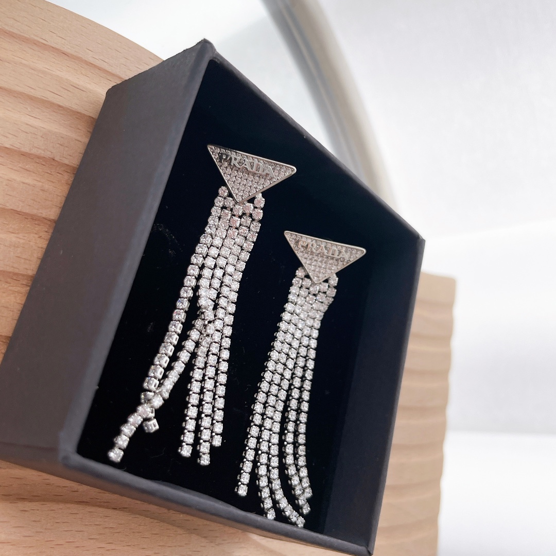 Prada Crystal Logo Jewels Zirconia Earrings - DopestKickz
