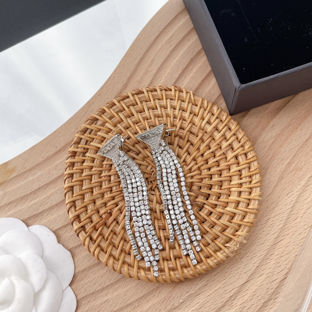 Prada Crystal Logo Jewels Zirconia Earrings - DopestKickz