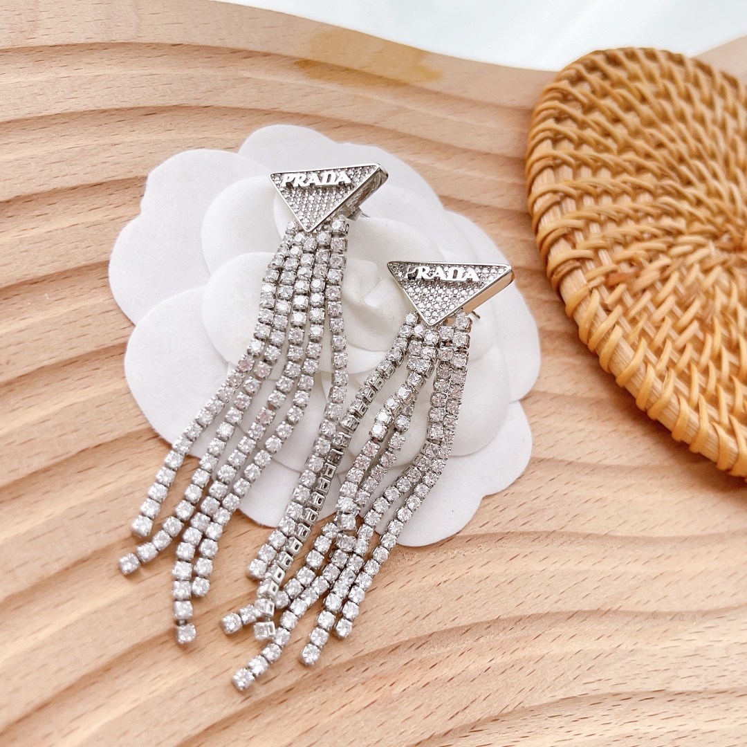 Prada Crystal Logo Jewels Zirconia Earrings - DopestKickz