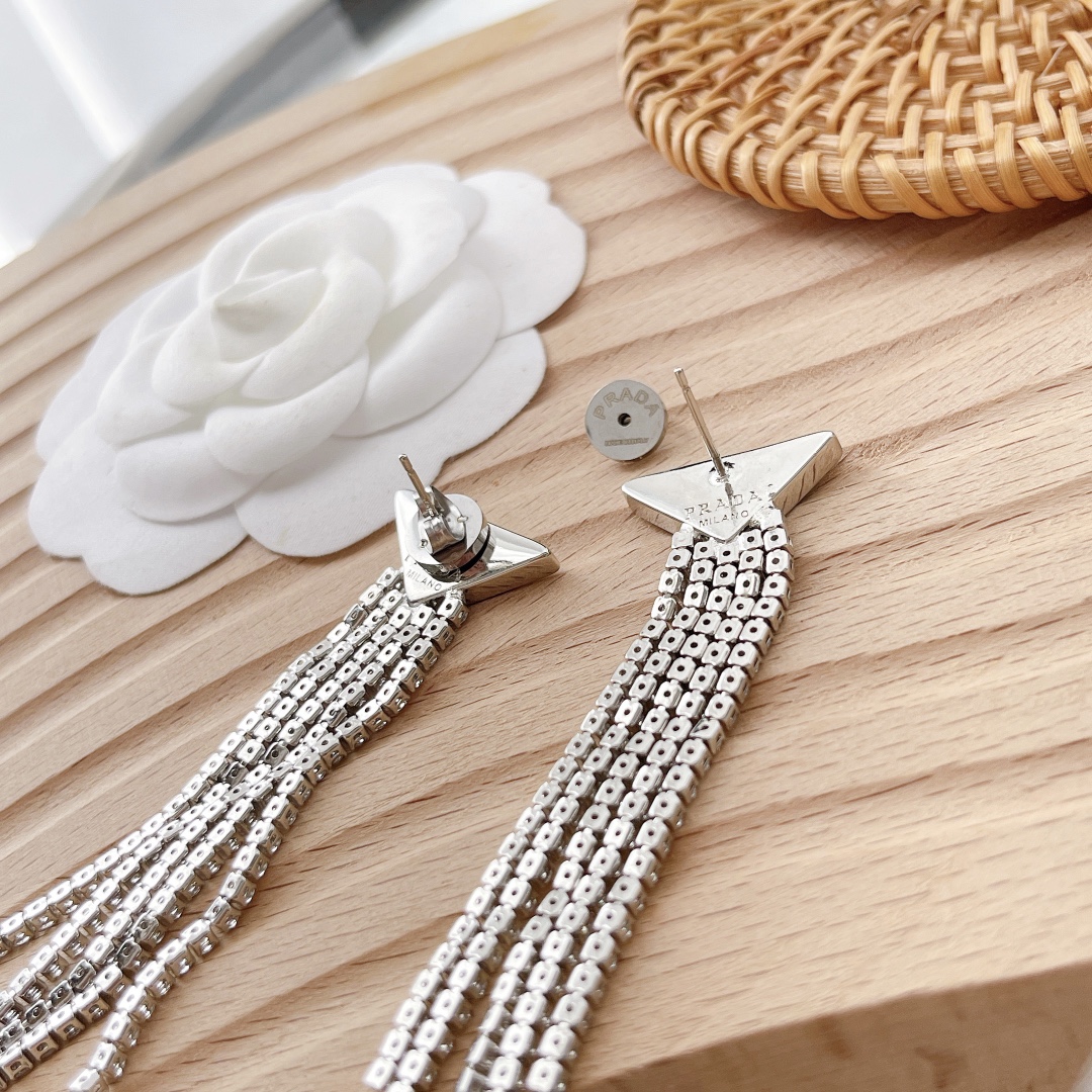 Prada Crystal Logo Jewels Zirconia Earrings - DopestKickz