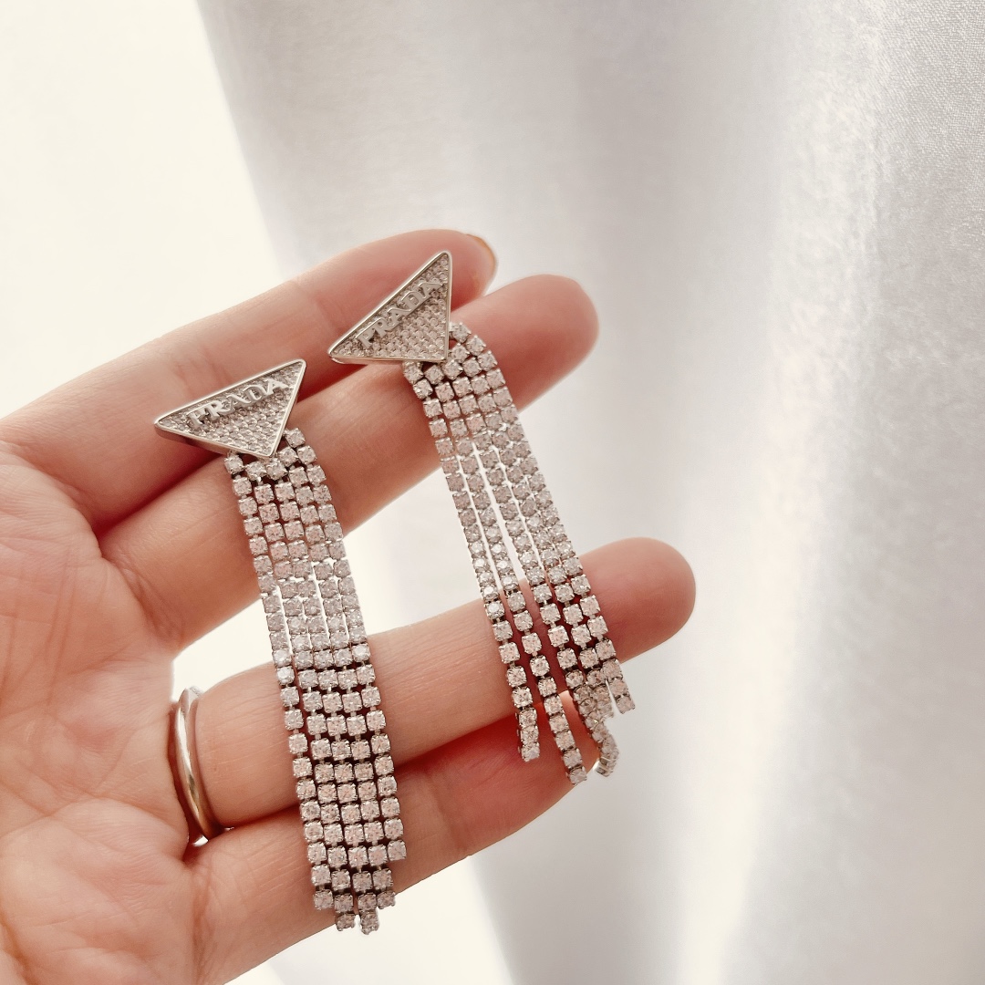 Prada Crystal Logo Jewels Zirconia Earrings - DopestKickz