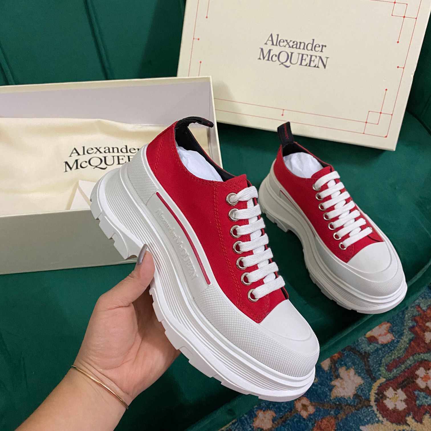 Alexander Mqueen Women's Tread Slick Lace Up In Lust Red - DopestKickz