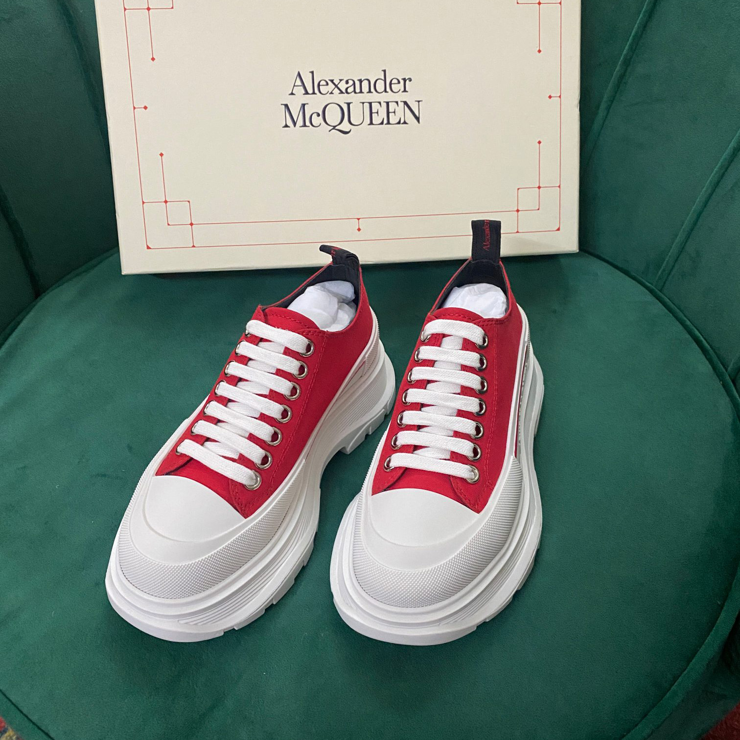 Alexander Mqueen Women's Tread Slick Lace Up In Lust Red - DopestKickz