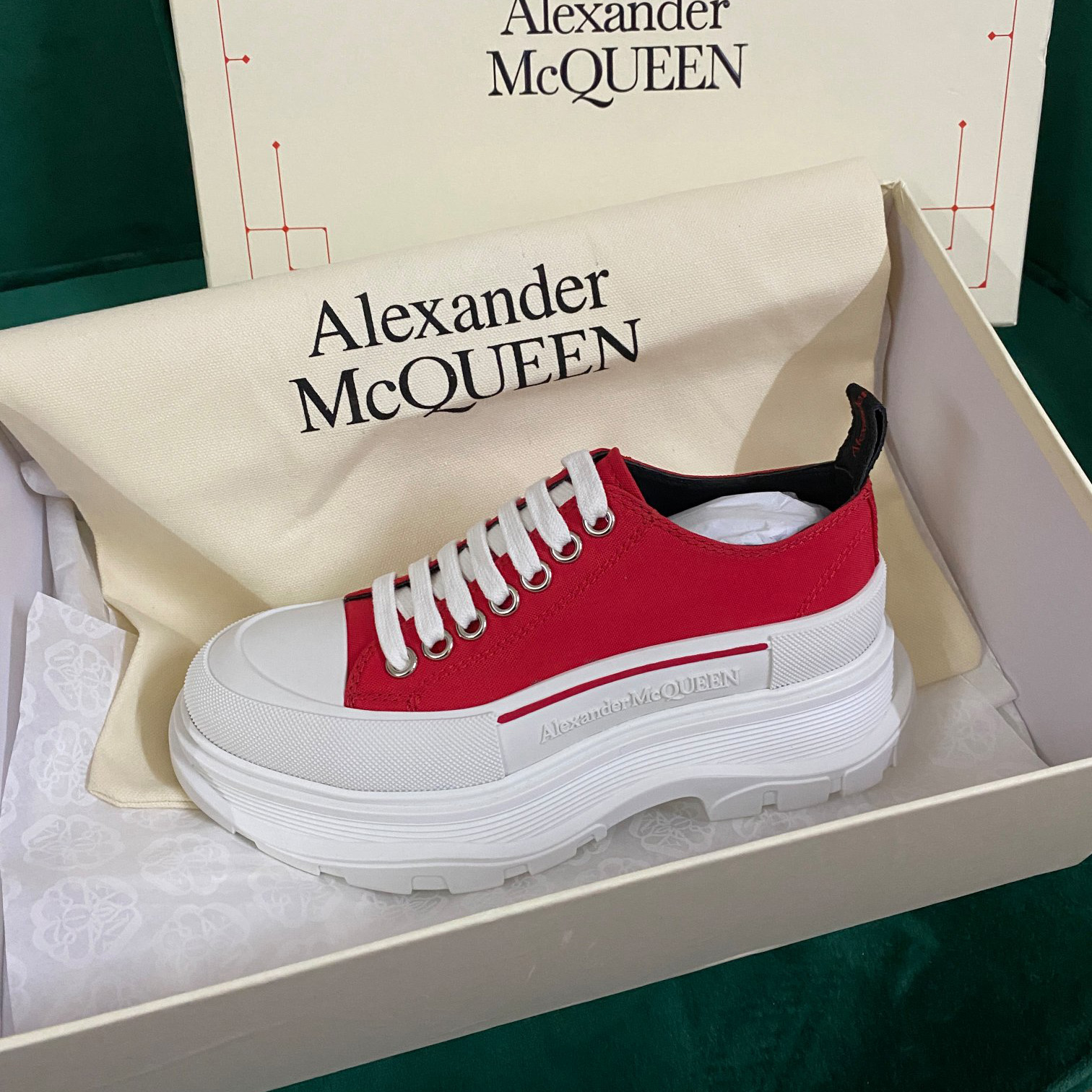 Alexander Mqueen Women's Tread Slick Lace Up In Lust Red - DopestKickz