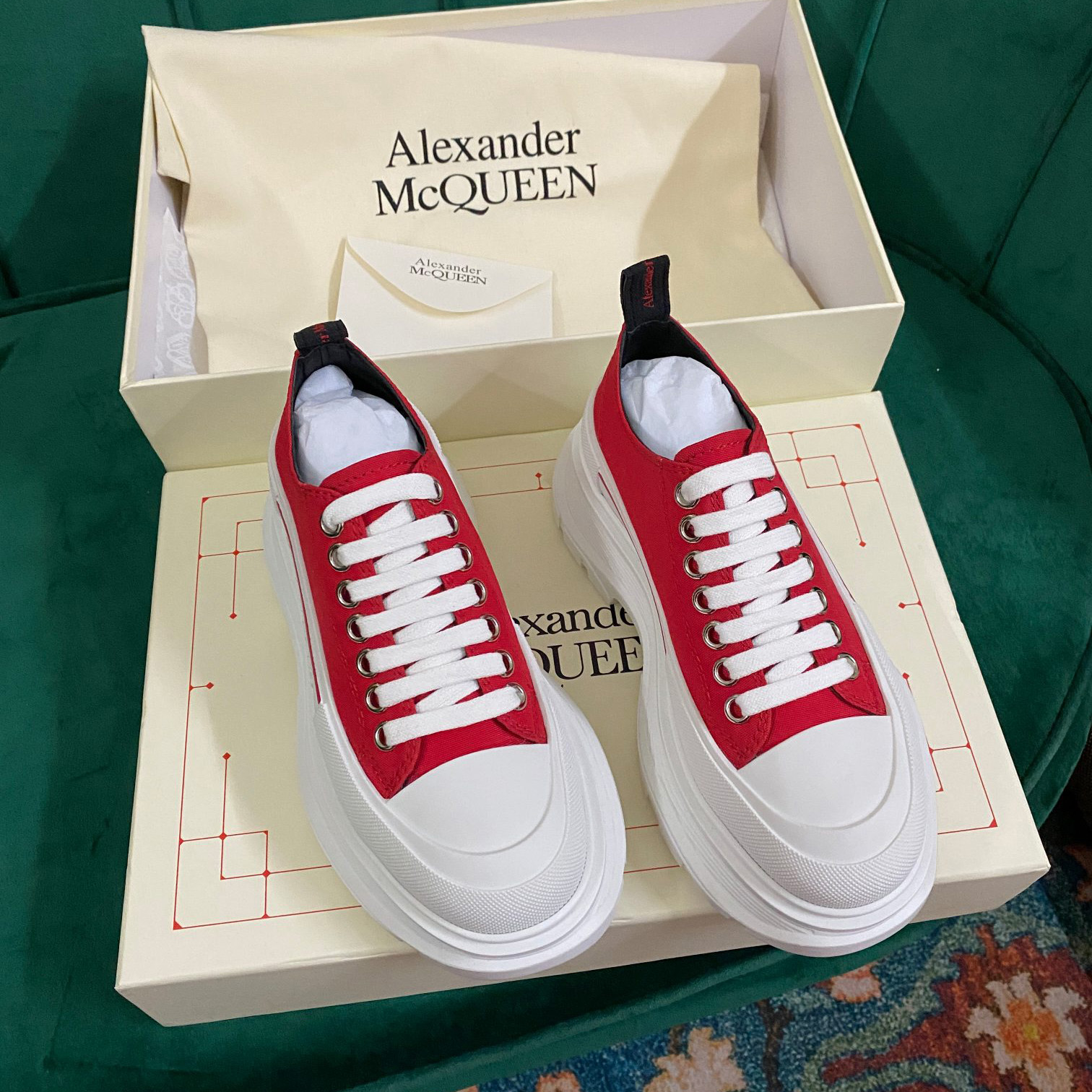 Alexander Mqueen Women's Tread Slick Lace Up In Lust Red - DopestKickz