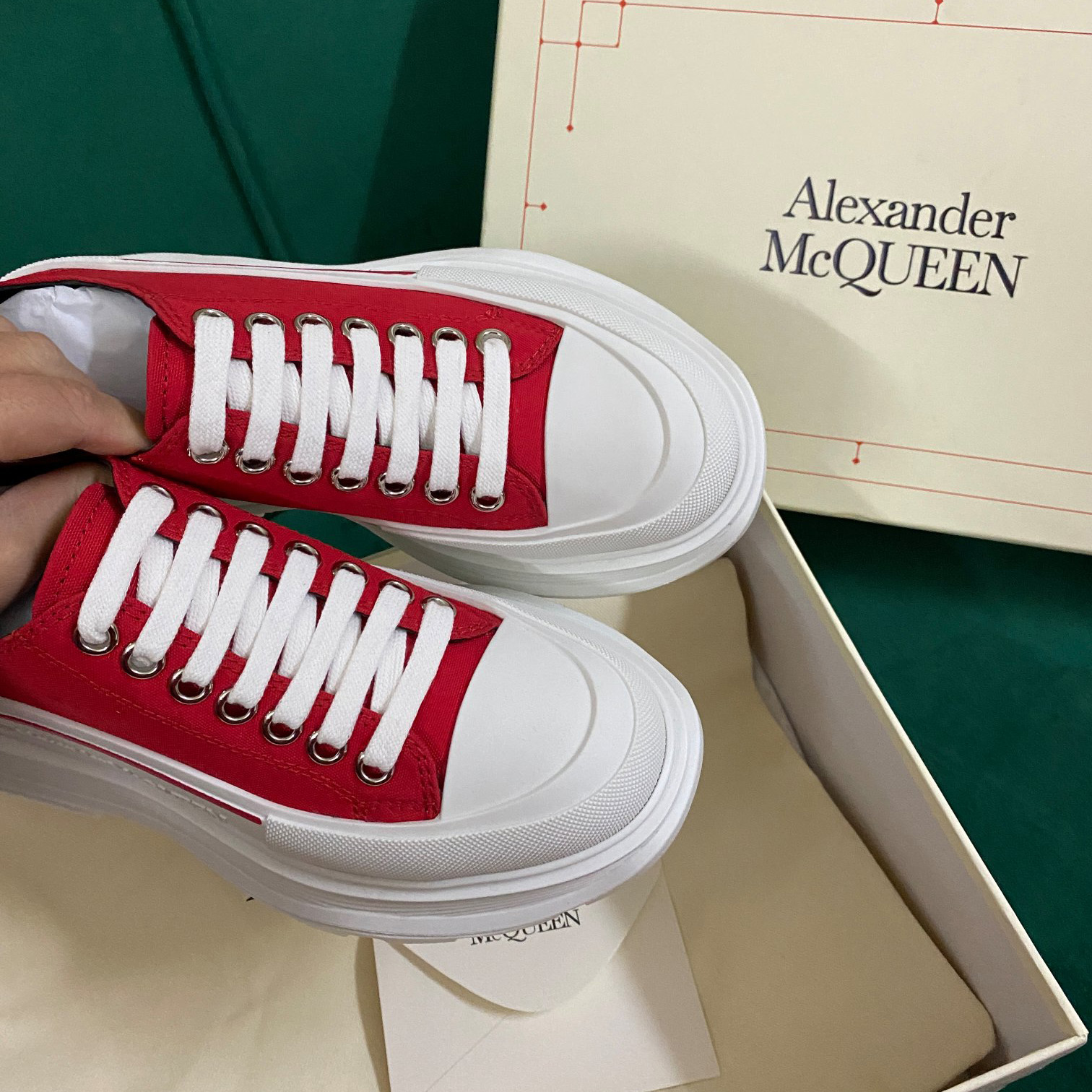 Alexander Mqueen Women's Tread Slick Lace Up In Lust Red - DopestKickz